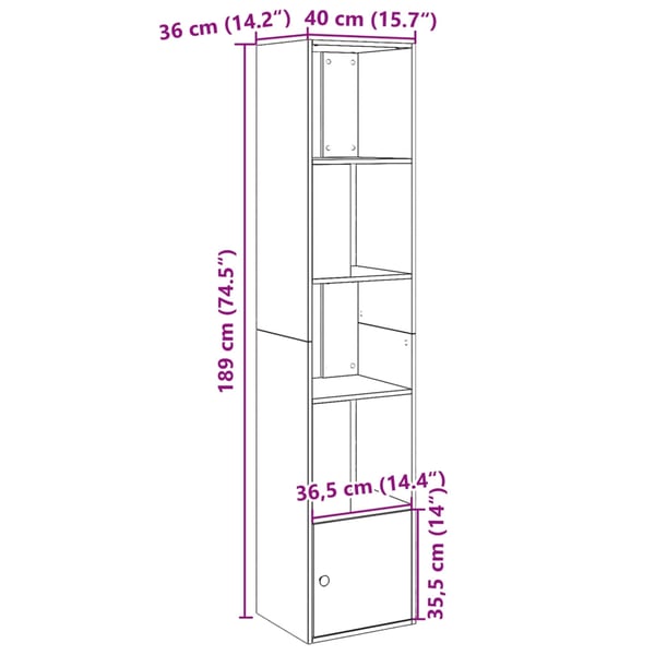 vidaXL Bokhylle hvit 40x36x189 cm konstruert tre