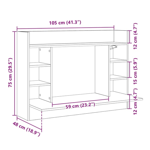 vidaXL Veggmontert skrivebord grå 105x48x75 cm konstruert tre