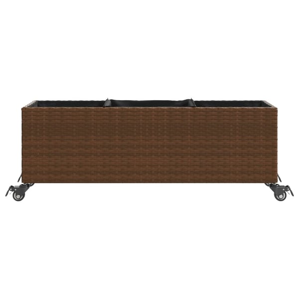 vidaXL plantekasse med hjul og 3 krukker 107x32x38 cm polyrattan brun