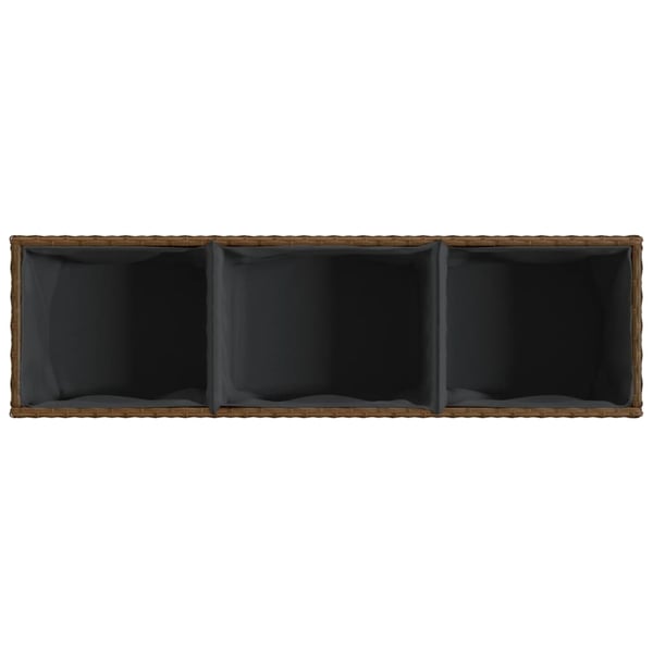 vidaXL plantekasse med hjul og 3 krukker 107x32x38 cm polyrattan brun