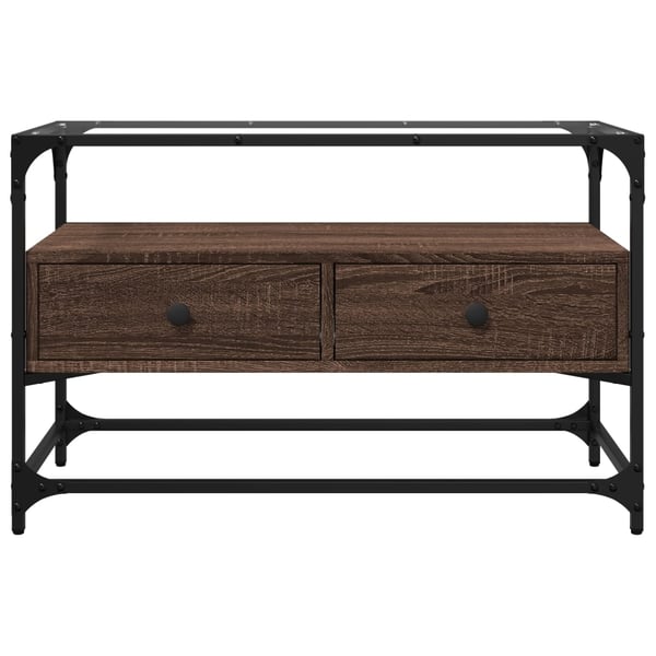 vidaXL TV-benk med glasstopp brun eik 80x35x51 cm konstruert tre