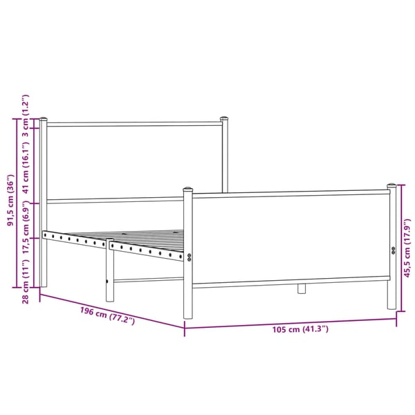 vidaXL Sengeramme i metall uten madrass røkt eik 100x190 cm