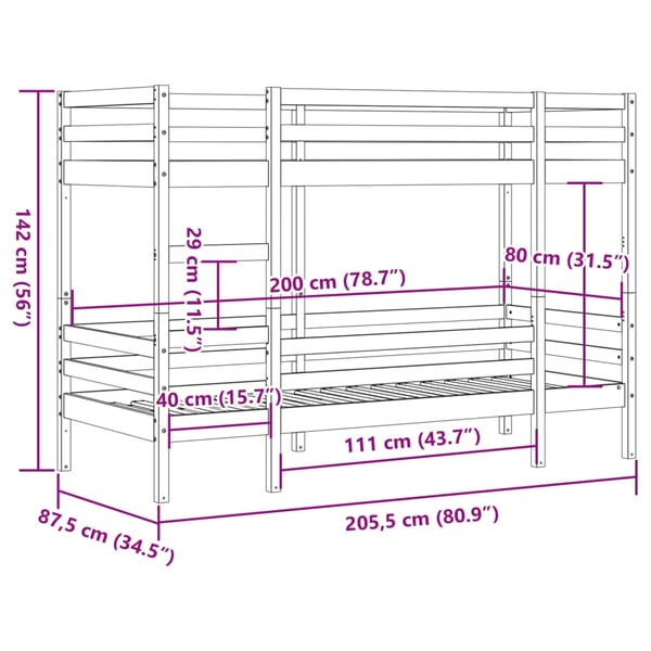 vidaXL køjeseng 80x200 cm massivt fyrretræ hvid