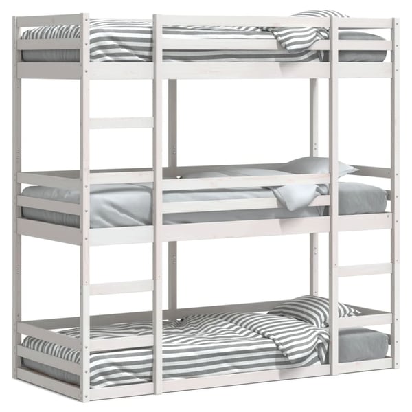 vidaXL Trippel køyeseng hvit 75x190 cm heltre furu