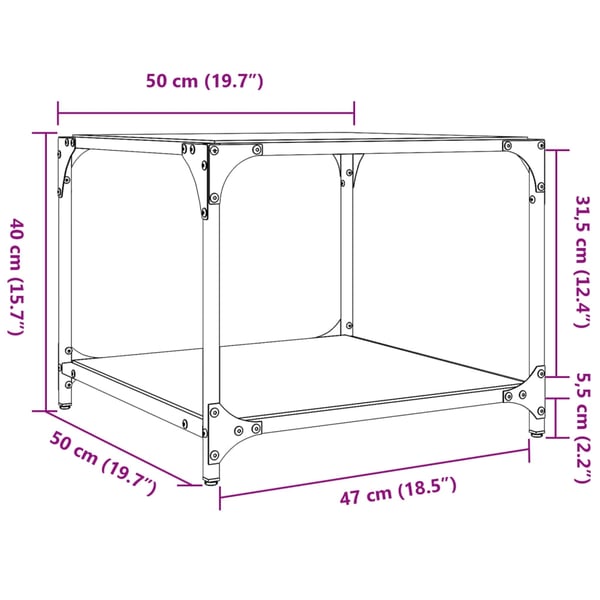 vidaXL Salongbord med svart glassplate 2 stk 50x50x40 cm stål
