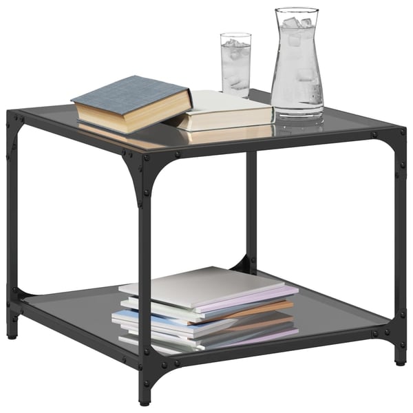 vidaXL Salongbord med svart glassplate 2 stk 50x50x40 cm stål