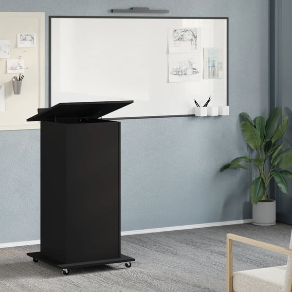 vidaXL talerstol med hjul og skuffe 55x55x107 cm konstrueret træ sort