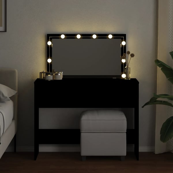 vidaXL Sminkebord med LED svart 100x40x120 cm