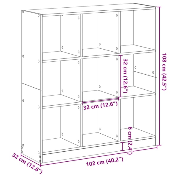 vidaXL Bokhylle sonoma eik 102x32x108 cm konstruert tre