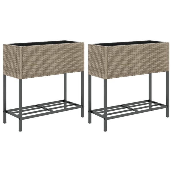 vidaXL Plantekasser med hylle 2 stk grå 70x28x70 cm polyrotting