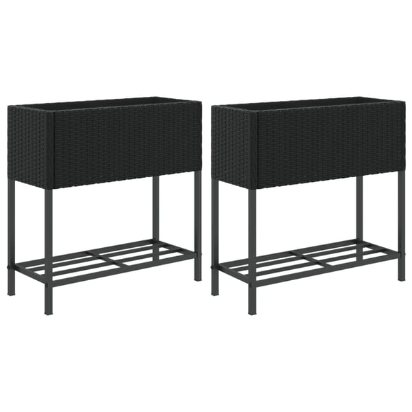 vidaXL Plantekasser med hylle 2 stk svart 70x28x70 cm polyrotting