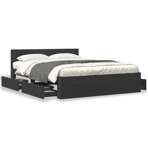 vidaXL sengeramme med sengegavl 160x200 cm konstrueret træ sort