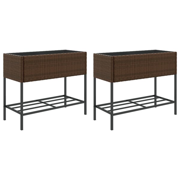 vidaXL Plantekasser med hylle 2 stk brun 90x40x75 cm polyrotting