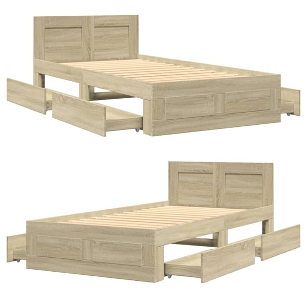vidaXL Sengeramme med hodegavl sonoma eik 90x200 cm konstruert tre