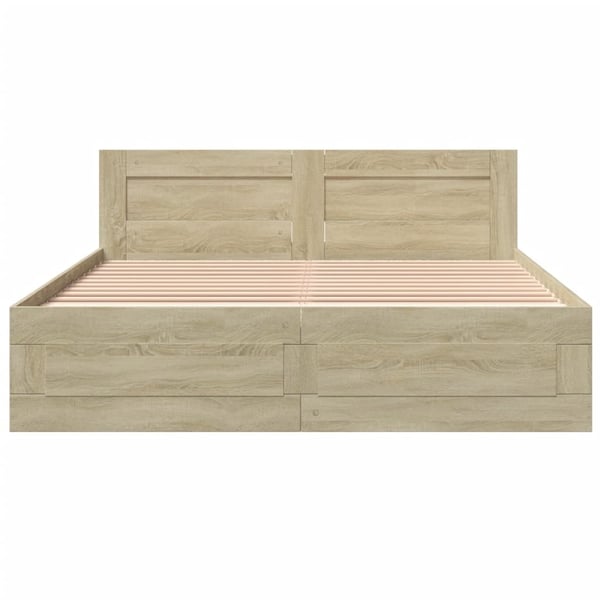 vidaXL Sengeramme med hodegavl sonoma eik 160x200 cm konstruert tre