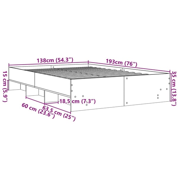 vidaXL Sengeramme betonggrå 135x190 cm konstruert tre