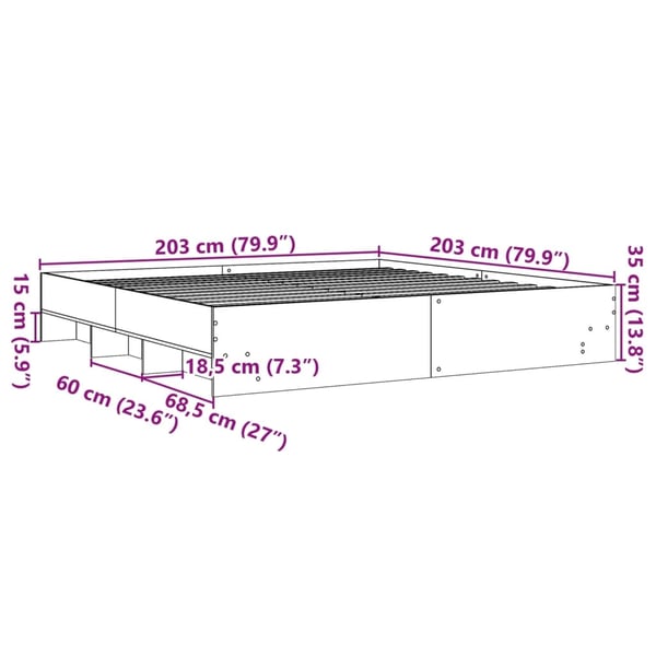 vidaXL Sengeramme betonggrå 200x200 cm konstruert tre