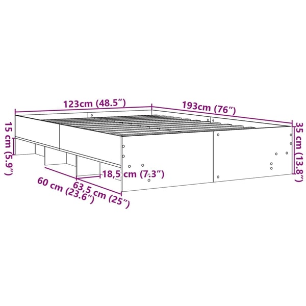 vidaXL Sengeramme uten madrass sonoma eik 120x190 cm konstruert tre