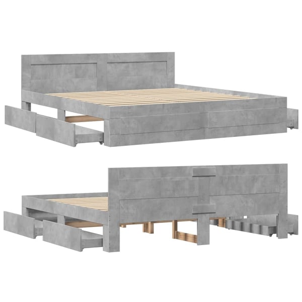 vidaXL Sengeramme med hodegavl betonggrå 180x200 cm konstruert tre