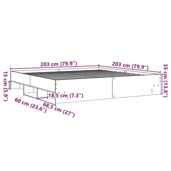 vidaXL Sengeramme uten madrass sonoma eik 200x200 cm konstruert tre