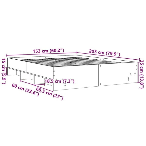 vidaXL Sängynrunko ilman patjaa Sonoma tammi 150x200 cm tekninen puu