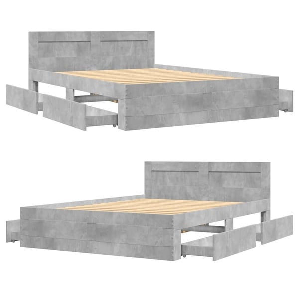 vidaXL sengeramme med sengegavl 120x200 cm konstrueret træ betongrå