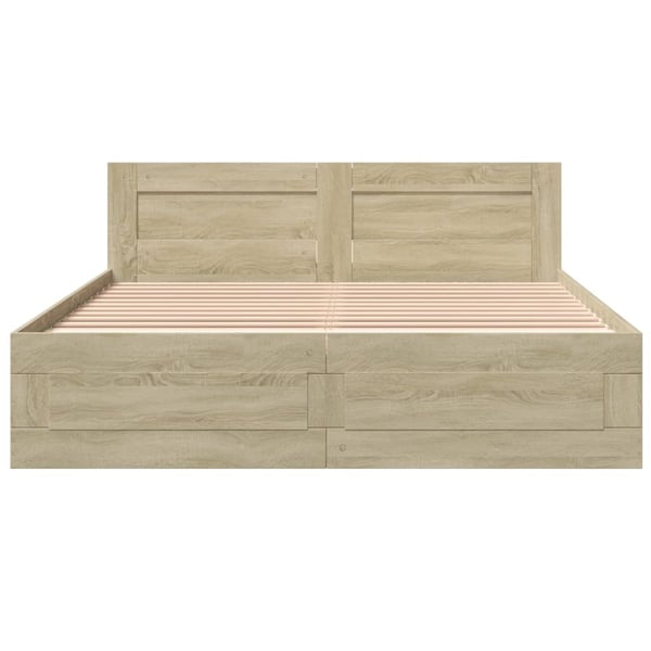 vidaXL Sengeramme med hodegavl sonoma eik 150x200 cm konstruert tre