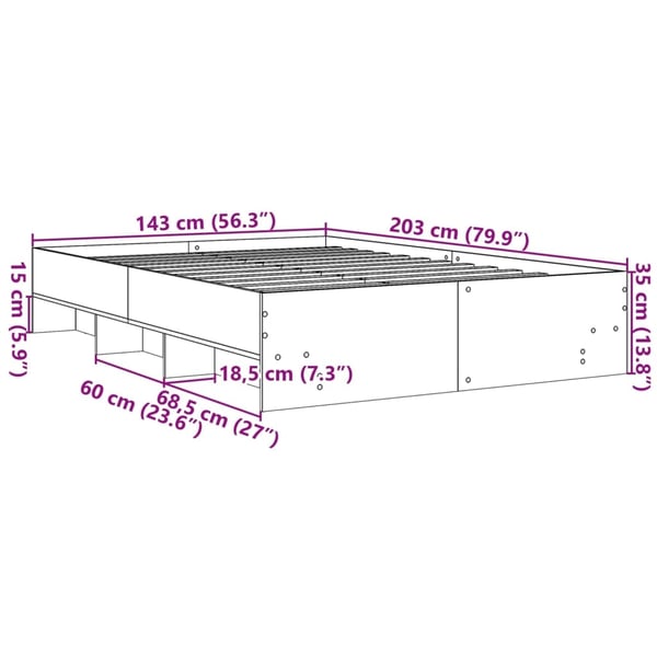 vidaXL Sengeramme betonggrå 140x200 cm konstruert tre