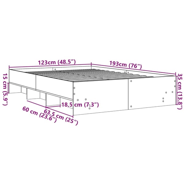vidaXL Sengeramme grå sonoma 120x190 cm konstruert tre
