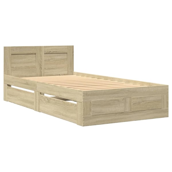 vidaXL sengeramme med sengegavl 100x200 cm konstrueret træ sonoma-eg