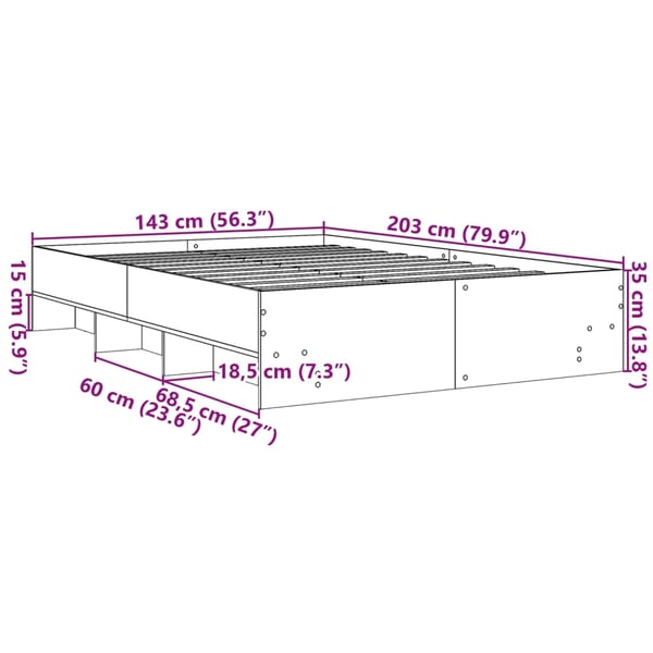 vidaXL Sengeramme grå sonoma 140x200 cm konstruert tre