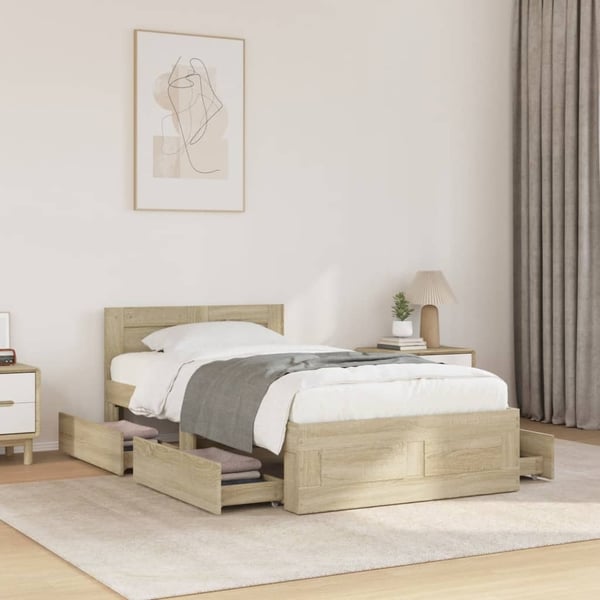 vidaXL Sengeramme med hodegavl sonoma eik 90x190 cm konstruert tre