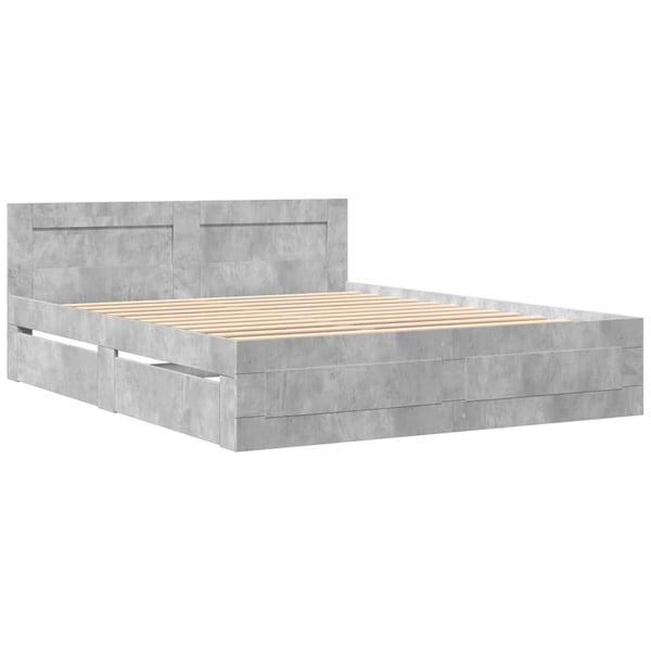 vidaXL Sengeramme med hodegavl betonggrå 160x200 cm konstruert tre