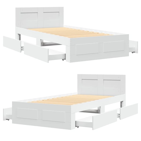 vidaXL Sengeramme med hodegavl hvit 75x190 cm konstruert tre
