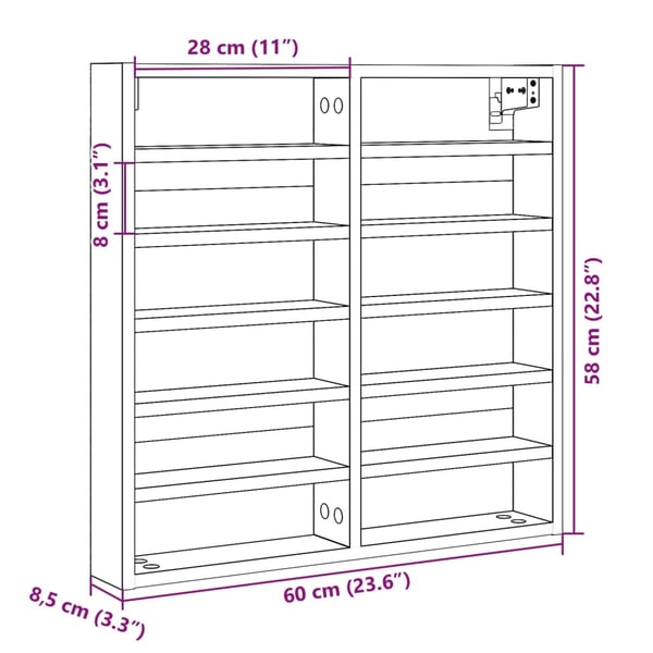 vidaXL Vitriinikaappi ruskea tammi 60x8,5x58 cm tekninen puu