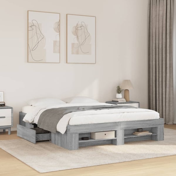 vidaXL Sengeramme uten madrass grå sonoma 160x200 cm konstruert tre