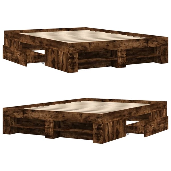vidaXL sengestel 140x190 cm konstrueret træ røget egetræsfarve