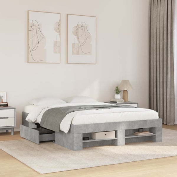vidaXL Sengeramme betonggrå 120x190 cm konstruert tre