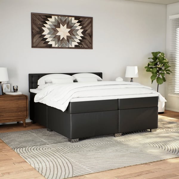 vidaXL Ramsäng med madrass svart 200x200 cm konstläder