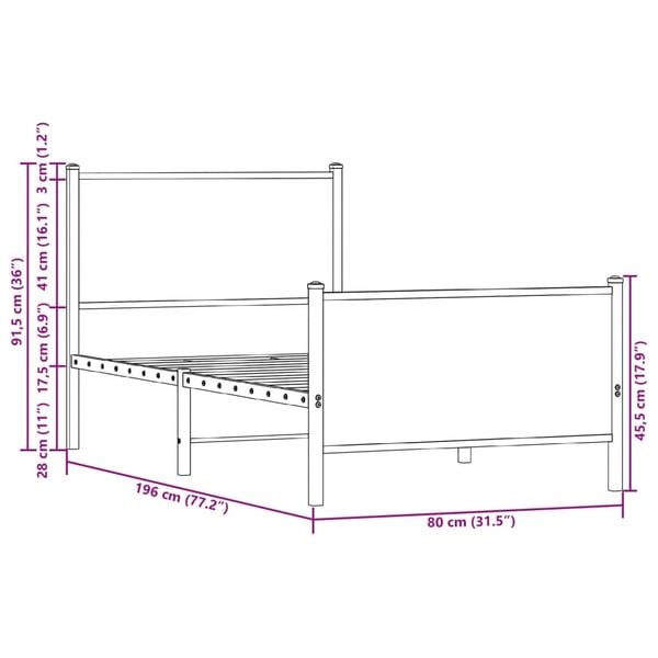 vidaXL Sengeramme i metall uten madrass sonoma eik 75x190 cm