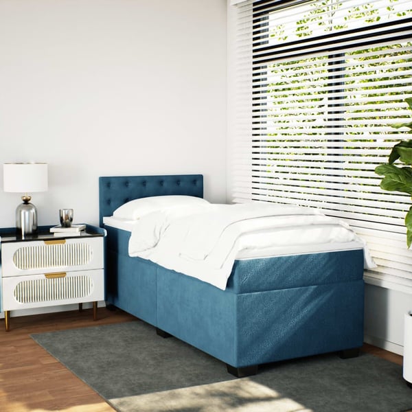 vidaXL kontinentalseng med madras 80x200 cm fløjl mørkeblå