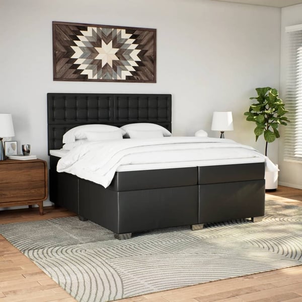 vidaXL kontinentalseng med madras 200x200 cm kunstlæder sort