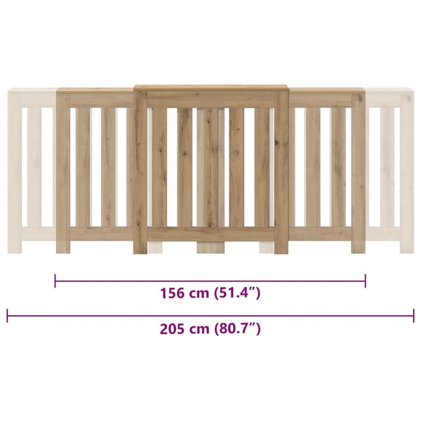 vidaXL Radiatordeksel artisanal eik 205x21,5x83,5 cm konstruert tre