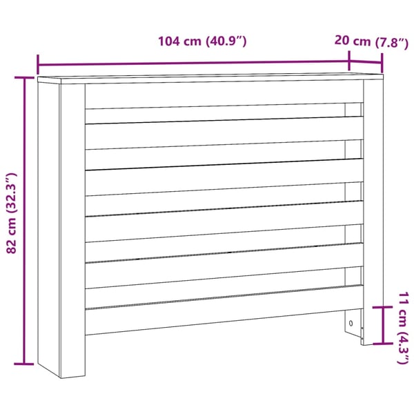 vidaXL Radiatordeksel brun eik 104x20x82 cm konstruert tre
