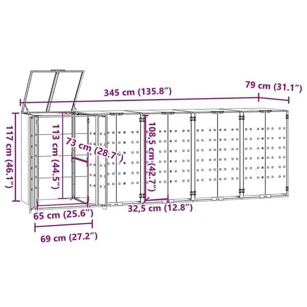 vidaXL Søppeldunkskur for 5 dunker antrasitt 345x79x117 cm stål