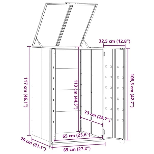 vidaXL Søppeldunkskur for enkelt dunk grå 69x79x117 cm stål