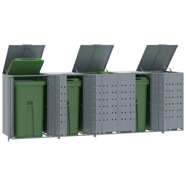 vidaXL Søppeldunkskur for 5 dunker grå 345x79x117 cm stål