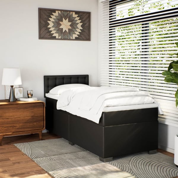 vidaXL kontinentalseng med madras 100x200 cm kunstlæder sort