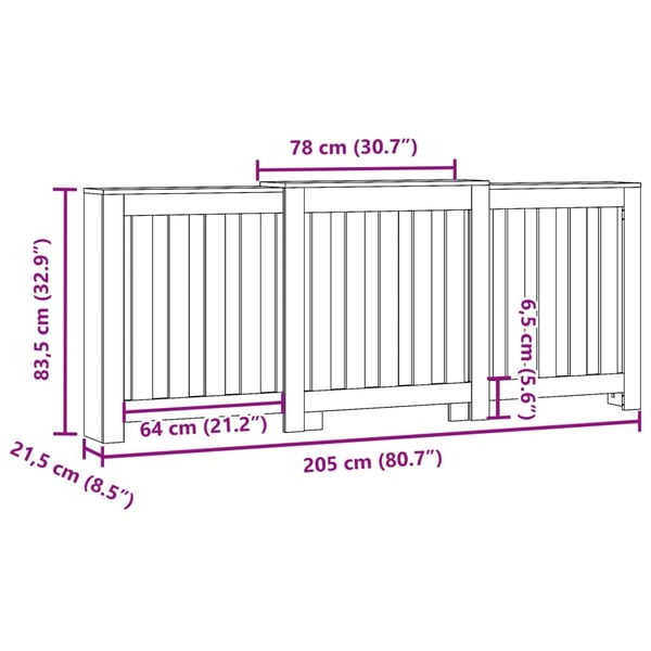 vidaXL Radiatordeksel gammelt tre 205x21,5x83,5 cm konstruert tre