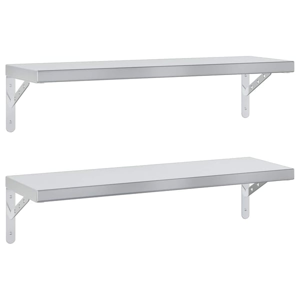 vidaXL Vegghyller 2 stk 75x23,5 cm sølv rustfritt stål